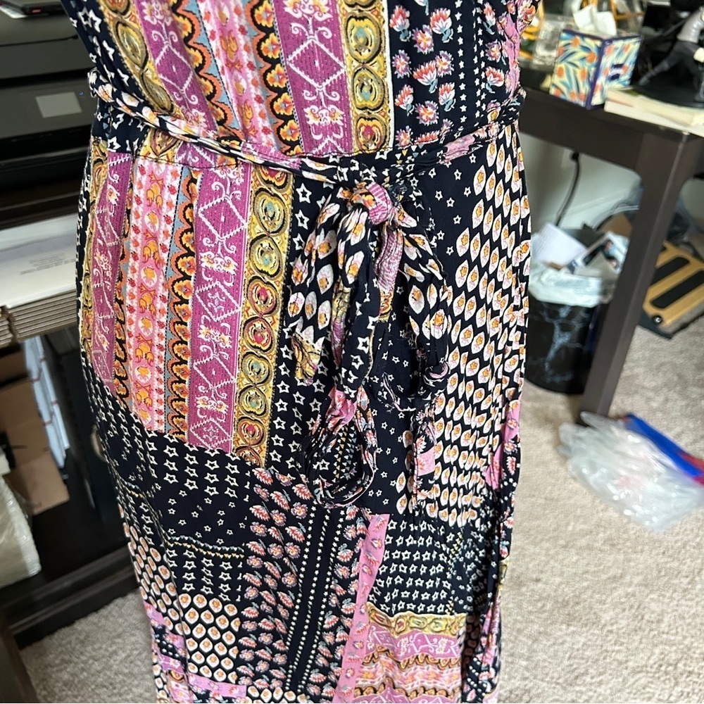RAGA Hadley Pink and Black Boho Wrap Midi Dress Size Large - Picture 5 of 9